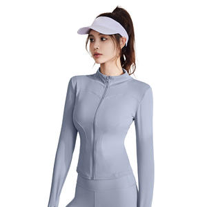 Veste de sport Juyitang printemps-automne à manches longues, coupe ajustée, haute élasticité, couleur unie, fermeture éclair, pour fitness et yoga - Product Image 5