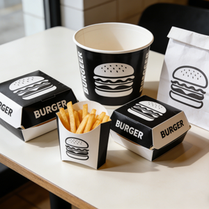 Contenants alimentaires en papier jetables personnalisés, biodégradables et écologiques, avec poignée, pour la restauration rapide, poulet frit, hamburgers - Product Image 6