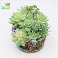 Assortiment de 11 petites plantes succulentes en plastique dans un décor floral vert floqué pour gâteau de fête,