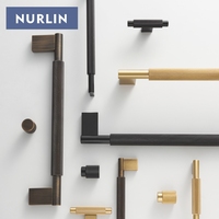 Poignée de porte en laiton massif Nurlin, double face, à rainures croisées, pour réfrigérateur, appareil électroménager, placard, porte en bois, porte en verre