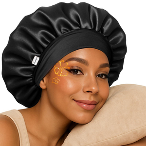 Fashion Wholesale Satin Silky Sleep <strong>Bonnet</strong> with Elastic Wide Band Double Layer Sleep Wraps Hair Cap <strong>Bonnet</strong> With Custom Logo - Product Image 1