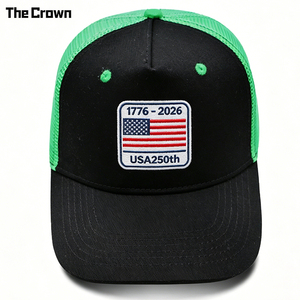 Gorra Trucker Estructurada de 5 Paneles con Logotipo Personalizado, Venta al por Mayor, Parche Tejido, Parte Trasera de Malla, Gorra Verde Neón en Contraste, Fabricante - Product Image 2