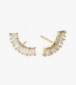 Fine 925 Sterling Silver 5 Piece Curved Emerald Diamond Studs Earring for Gird women Earrings Accessories Jewelry White CZ