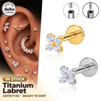Anting-anting labret helix tragus bibir berlapis emas 18K titanium JIAXIN ASTM F136 dengan ulir dalam, perhiasan tindik tubuh modis