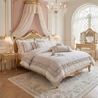 Ensemble de literie double couche à volants style palais, OEM/ODM personnalisé, 200TC, teinture réactive, pour mariage, hôtel, maison