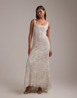 Robe de soirée de luxe moderne en coton 100% avec perles ivoire, col carré, dos nu, silhouette sirène trompette, longueur ras du sol, pour mariage et mariée