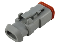 DT06-2S-E008 Carcasa automotriz de 2 posiciones para terminales hembra, cable a cable, línea central de 5.46 mm (.215 pulg.), sellable, gris