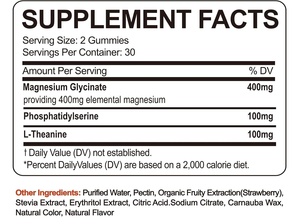 Gummies ODM/OEM 400mg de glycinate de magnésium, complément vitaminique à marque privée pour adultes, 2 gummies par portion - Product Image 6