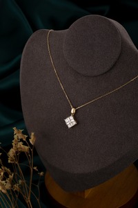 Collier en or massif 14K 18K avec diamants de laboratoire taille princesse et baguette CaiMao – Bijoux fins pour anniversaire, mariage, fête, fiançailles - Product Image 4