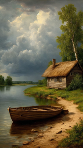 Stampa Artistica Moderna B&C ART con Paesaggio di Casa al Lago, Barca Vintage in Legno, <span class=keywords><strong>Riflessi</strong></span> Tranquilli sull'Acqua, Ispirata alla Natura ed Ecologica - Product Image 5
