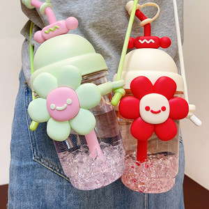 Cute Girls 700ml Sunflower Juice <strong>Drinking</strong> Cup Leakproof Bpa Free Travel Plastic School Kids Water <strong>Bottle</strong> with <strong>Straw</strong> - Product Image 2