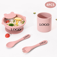 Ensemble de bols et de tasses pour bébé en silicone de qualité alimentaire réutilisable, sans BPA, écologique, personnalisable en gros, style dessin animé, cuillère et fourchette