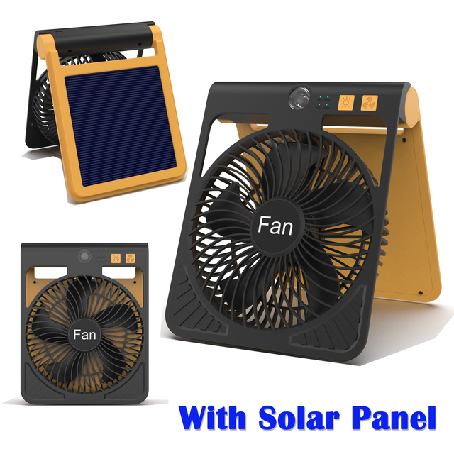 Foldable Solar Camping Fan Wearable with Light Four-Speed RV Outdoor 2000mAh Rechargeable Ultra Quiet Brushless Motor