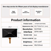 9-Zoll Industrielles Steuerungs-TFT-LCD-IPS-Display 1024*600 Betrachtungswinkel 30-Pin MIPI-Bildschirm LED-Hintergrundbeleuchtung 500 Nits