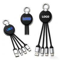 Coffrets cadeaux promotionnels pour entreprises 3 en 1 : porte-clés, câble de charge, câble de charge portable avec logo lumineux LED personnalisé
