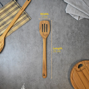 Spatule à rainures en bois de teck Tamara, écologique et naturelle, sans peinture ni vernis, sans danger pour les aliments, certifiée Halal, personnalisable, pour OEM - Product Image 5