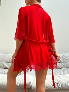 Abbigliamento da notte da donna <span class=keywords><strong>Sexy</strong></span> classico di <span class=keywords><strong>natale</strong></span> in pizzo rosso biancheria intima in rete camicia da notte con cintura erotica Pjs - Product Image 4