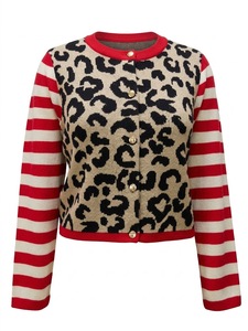 Cárdigan informal de otoño con estampado de leopardo a rayas, manga larga, con botones, para mujer, 100 % acrílico - Product Image 2