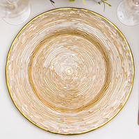 Assiette de présentation en verre décorative de luxe pour mariage, vente en gros, 13 pouces, dorée avec bordure dorée, assiettes rondes créatives pour événements, hôtels