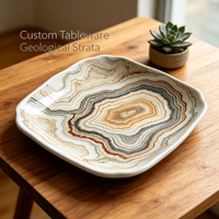 Service de table personnalisable en porcelaine de style strates géologiques, vaisselle minimaliste en osseporcelaine, ensemble de vaisselle en céramique personnalisable