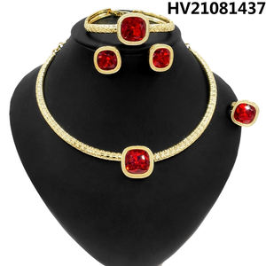 Zhuerrui i più nuovi set di gioielli placcati in oro <span class=keywords><strong>Dubai</strong></span> set di gioielli da sposa con collana di rubini di moda da donna all'ingrosso della fabbrica muslimb - Product Image 3