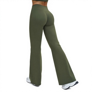 <strong>Women's</strong> High-Waisted Flared <strong>Pants</strong> Wide-Leg Slimming Sports Trousers Nylon Spandex Solid Color - Product Image 1
