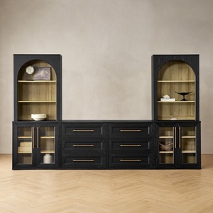 <span class=keywords><strong>Meuble</strong></span> <span class=keywords><strong>TV</strong></span> modulaire de style ferme moderne en chêne noir avec armoire de rangement centrale pour salon - Product Image 1