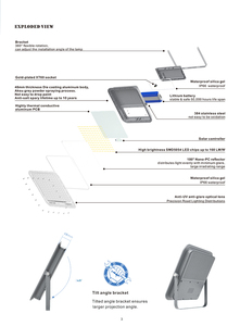 Projecteurs solaires à corps en aluminium 60W 100W 200W 300W avec panneau <span class=keywords><strong>solaire</strong></span> en silicium monocristallin et télécommande <span class=keywords><strong>sans</strong></span> <span class=keywords><strong>fil</strong></span> - Product Image 4