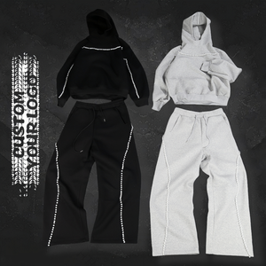 Ensemble survêtement homme personnalisé en molleton épais deux pièces, pantalon large et sweat à capuche zippé style perle - Product Image 1