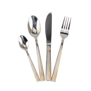 Silver Tableware Set with 24K <b>Gold</b>-Plated <b>Trim</b> Eco-Friendly Mirror Polish Flatware Utensils Cutlery for Weddings - Product Image 1