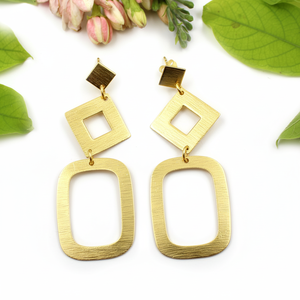 Moda minimalista 22K chapado en oro cuadrado rectángulo forma geométrica gota pendiente joyería para niñas mujeres al por mayor a granel - Product Image 1