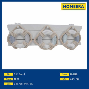 Stile bohémien legno di pino e MDF parete decorativa appesa 46x14x7cm salvagente Design Art decoro in metallo decorazione della parete per il soggiorno - Product Image 1