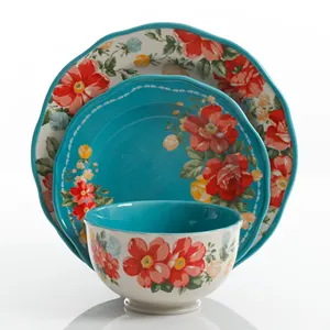 18 Pieces Factory Price Luxury Western European Nordic Blue Rose Pattern Cut Edge Porcelain Tableware Dinnerware Sets