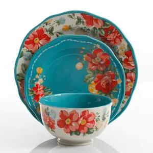 Juego de vajilla de porcelana con borde cortado, juego de vajilla de lujo, estilo occidental, Europeo, nórdico, azul y rosa, 18 piezas