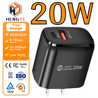 Mobil adaptor daya 20W, pengisi daya Cepat Ponsel USB Tipe C Port Ganda Charger cepat PD3.0 colokan EU untuk ponsel