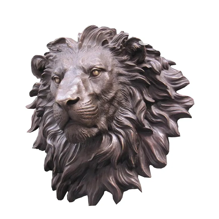 High quality family decoration metal brass bronze lion head wall sculpture for sale