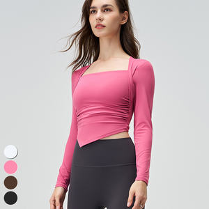 Ropa para correr de alta intensidad 2025, almohadillas fijas con cuello cuadrado, camisetas deportivas de manga larga para entrenamiento, camisetas de Yoga para mujer - Product Image 4