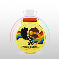 Médaille de fin de course de tennis de table plaquée or personnalisée, récompense en émail de haute qualité pour les matchs de ping-pong compétitifs