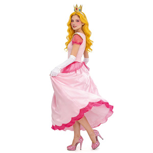 Costume de Cosplay princesse Peach, robe rose et jaune avec gants en forme de couronne pour femmes adultes, ensemble de tenue de spectacle de scène d'halloween - Product Image 3