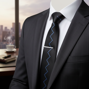 Corbata delgada de moda fina con panel especial estampado en zigzag azul - Product Image 3
