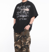 Hip-pop gothique impression Vintage à manches courtes t-shirt lavé noir hommes T-shirts t-shirt lourd surdimensionné t-shirt pour hommes