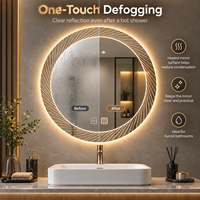 Miroir mural LED circulaire moderne avec lumière à 3 couleurs, gradation de 10% à 100%, anti-buée et plusieurs tailles pour salle de bain