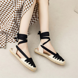 Sandalias Planas de Yute Tejido con Lazo en el <span class=keywords><strong>Tobillo</strong></span> para Mujer, Antideslizantes, Ideales para Uso Diario y Vacaciones - Product Image 4