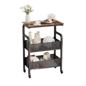 <b>Storage</b> <b>Cart</b> Multi Layer Movable With Wooden Top For Living Room Bedroom Easy Cleaning PP Material 20-35L Capacity - Product Image 5
