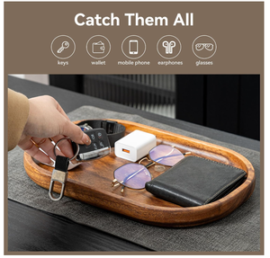Vassoio portaoggetti ovale in legno di acacia personalizzato per uomo e donna, vassoio <span class=keywords><strong>da</strong></span> portata, porta chiavi, organizer <span class=keywords><strong>da</strong></span> comodino, comò, per EDC, telefono e portafoglio - Product Image 3