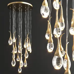 Modern Custom Seed Cloud Crafted Hammered Brass Art Chandelier Lighting Fixtures LED Suspension Pendant Lamp For Stairwel