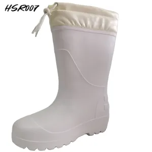 WYX, conception de cordon de serrage garder au chaud doublure en laine bottes de gomme blanches anti-crevaison semelle extérieure en PVC bottes de pluie de sécurité à long tube HSR007