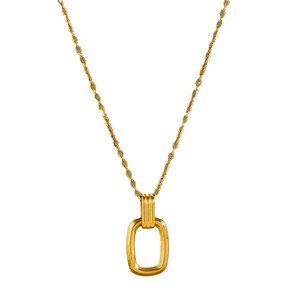 18K PVD Gold Stainless Steel Geometric Double <b>Ring</b> Pendant <b>Necklace</b> for Women | Minimalist Twist Rope Chain | Hypoallergenic - Product Image 5