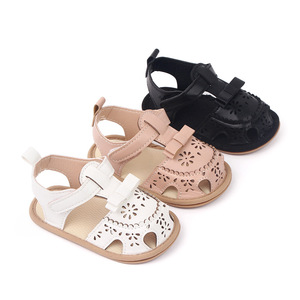 Sandales décontractées d'été pour bébé fille, nouveau modèle, semelles souples, chaussures plates antidérapantes en coton avec nœud mignon pour bébés de 0 à 1 an - Product Image 2