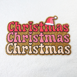 Moda Navidad Chenille Adhesivo Ropa Parches Parche de tela de sarga Logotipo personalizado - Product Image 3